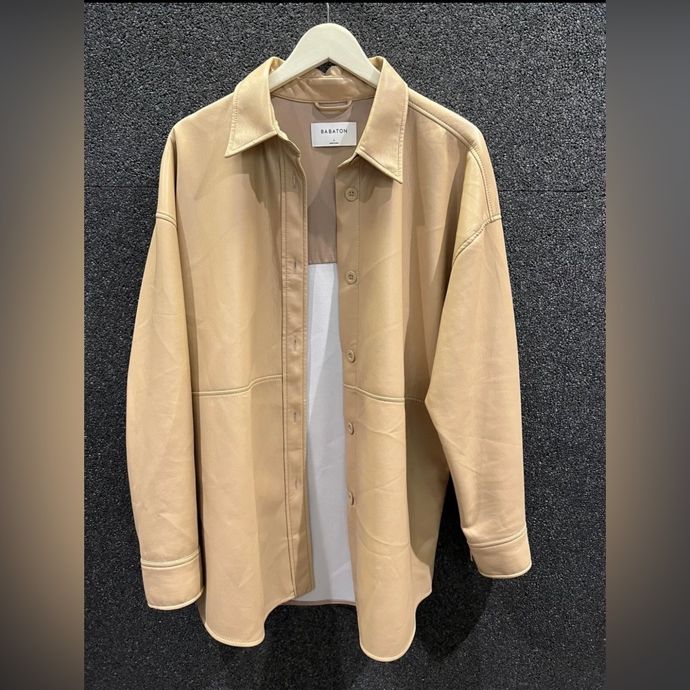 aritzia pelli faux leather shirt jacket size large